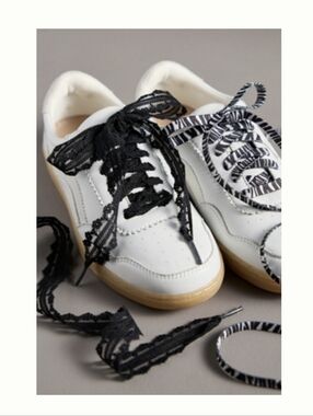 Anthropologie Black Lace & Zebra-Print Set Of 2  Shoelaces, New With Tags